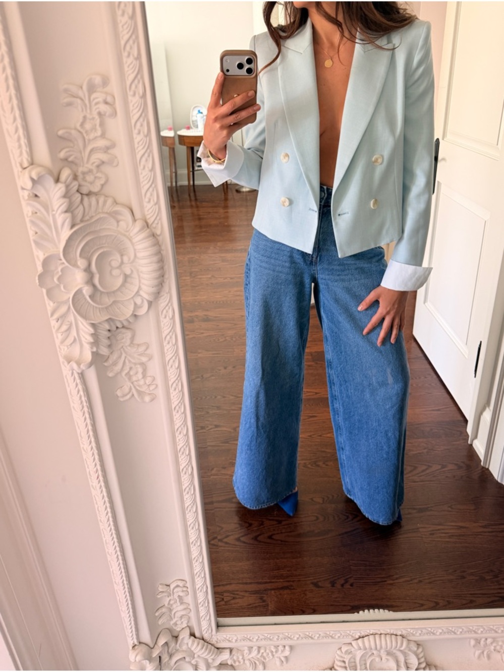 Zara Cropped Double-Breasted Blazer - Pale Blue - Picture 6 of 15